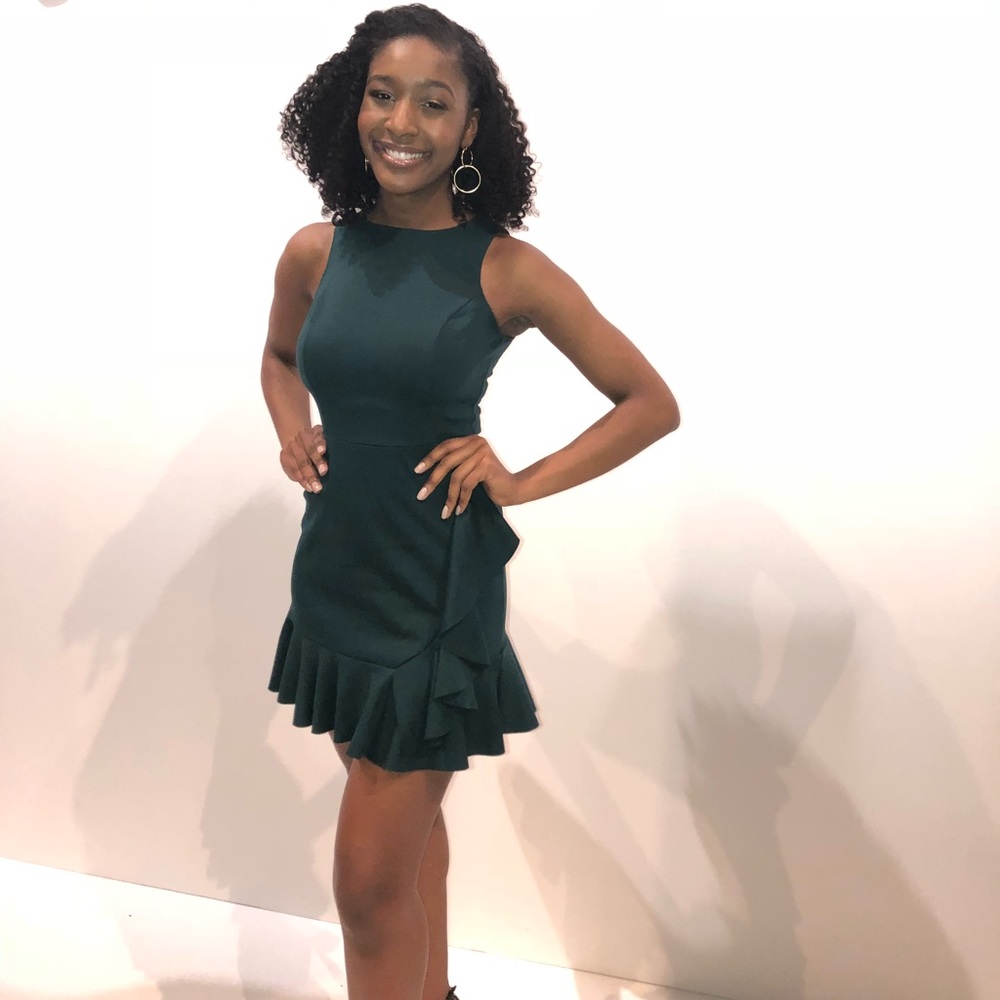Green Pleated Mini Dress